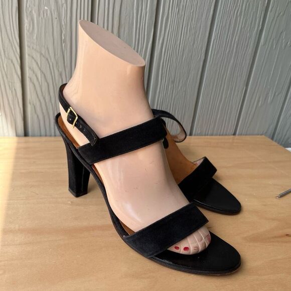 Vintage 60s/70s Pappagallo Black Suede Heeled Sandals Made in Spain 8.5N - Picture 8 of 11